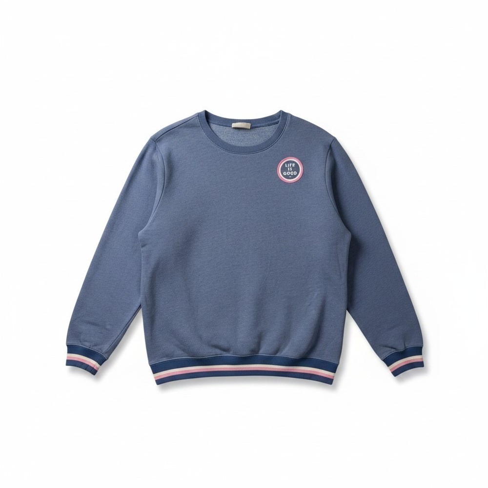 Life is Good Womens Large Blue Palm Tree Keep It Simple Striped Crew Sweatshirt - Picture 2 of 10